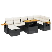 5-delige Loungeset met kussens poly rattan zwart - thumbnail