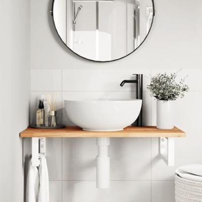 Badkamer wandschap staal en massief acaciahout