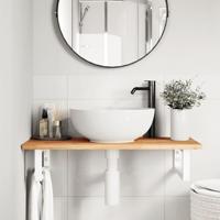 Badkamer wandschap staal en massief acaciahout - thumbnail