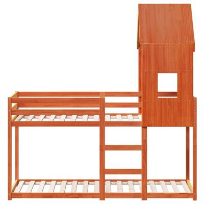 Stapelbed met dak massief grenenhout wasbruin 80x200 cm