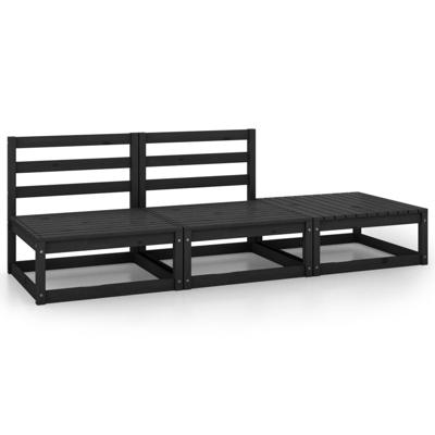 3-delige Loungeset massief grenenhout zwart 3-delige Loungeset massief grenenhout zwart
