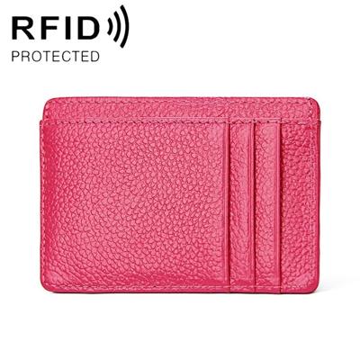 KB37 Antimagnetic RFID Litchi Texture Leather Card Holder Wallet Billfold for Men and Women (Rose Red)