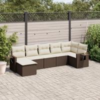 7-delige Loungeset met kussens poly rattan bruin - thumbnail