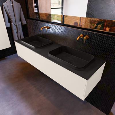 Badkamermeubelset Mondiaz Erin 150 cm met 1 Lade met RIDGE Wastafel Dubbel Urban Zonder Kraangaten Greeploos Mat Linen