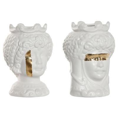 Grondlegger Home ESPRIT Wit Gouden Porselein 10 x 10 x 14 cm (2 Stuks)