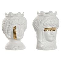 Grondlegger Home ESPRIT Wit Gouden Porselein 10 x 10 x 14 cm (2 Stuks) - thumbnail