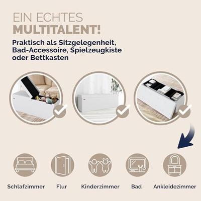 Opvouwbare Zitbank met opbergruimte en deksel - 115cm - Wit Opvouwbare Zitbank met opbergruimte en deksel - 115cm - Wit