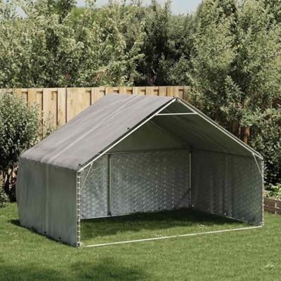 Hondenkennel buiten met deksel 3x2x1,9 m gegalvaniseerd staal - thumbnail