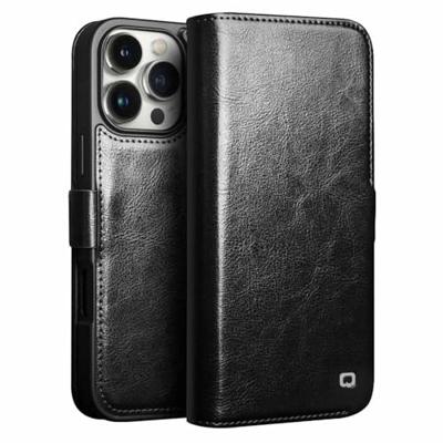 Qialino iPhone 16 Pro hoesje - Leren bookcase - Zwart Qialino iPhone 16 Pro hoesje - Leren bookcase - Zwart