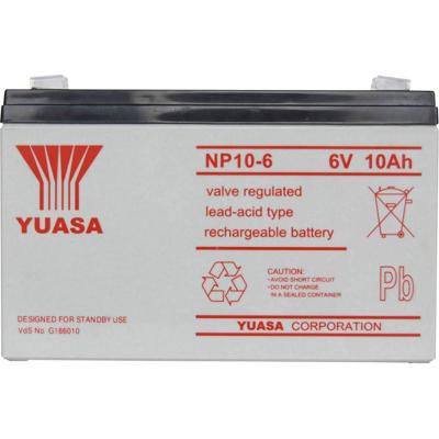 Yuasa NP10-6 Loodaccu 6 V 10 Ah Loodvlies (AGM) (b x h x d) 151 x 97.5 x 50 mm Kabelschoen 4.8 mm Onderhoudsvrij, VDS-certificering Yuasa NP10-6 Loodaccu 6 V 10 Ah Loodvlies (AGM) (b x h x d) 151 x 97.5 x 50 mm Kabelschoen 4.8 mm Onderhoudsvrij, VDS-certificering