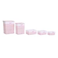 Mandenset DKD Home Decor Roze Polyester Kinderen vlechtwerk (44 x 34 x 56 cm) - thumbnail