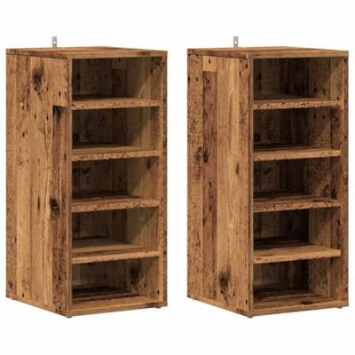 VidaXL Schoenenkasten 2 st 32x35x70 cm bewerkt hout oud houtkleurig