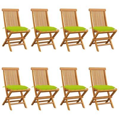 Tuinstoelen 8 st met heldergroene kussens massief teakhout