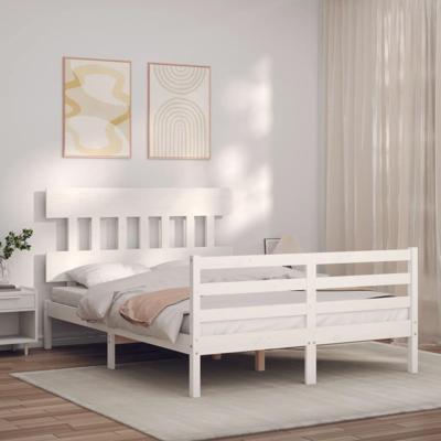 Bedframe met hoofdbord massief hout wit