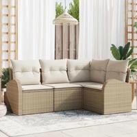 Tuinbankenset met kussen 4 pcs Beige en Wit poly rattan - thumbnail