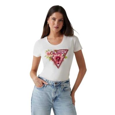 Guess Triangle Beads T-Shirt Dames Wit - Maat XS - Kleur: WitRoze | Soccerfanshop Guess Triangle Beads T-Shirt Dames Wit - Maat XS - Kleur: WitRoze | Soccerfanshop