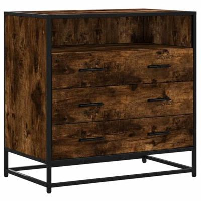 Ladekast 70x41x70 cm bewerkt hout gerookt eikenkleurig