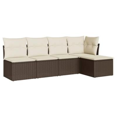 5-delige Loungeset met kussens poly rattan bruin