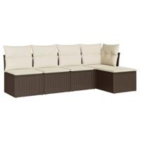 5-delige Loungeset met kussens poly rattan bruin - thumbnail