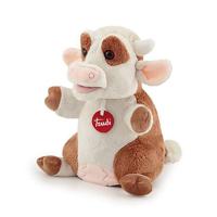 Trudi handpop Koe 24 cm pluche bruin/wit - thumbnail