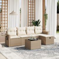 5-delige Loungeset met kussens poly rattan beige - thumbnail