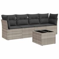 5-delige Loungeset met kussens poly rattan lichtgrijs - thumbnail
