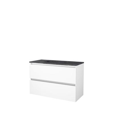 Basic-Line Start 46 Badkamermeubelset - 100 x 46 cm - Greeploos - 2 Lades - Hardstenen Wastafel - 1 Kraangat - Ice White