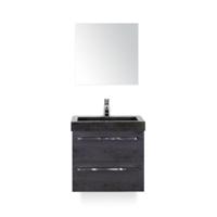 Seville Badmeubelset 60 cm - Black Oak - Wastafel Hardsteen Wit Lucca - met Spiegel - thumbnail