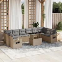 11-delige Tuinset met kussens poly rattan beige - thumbnail