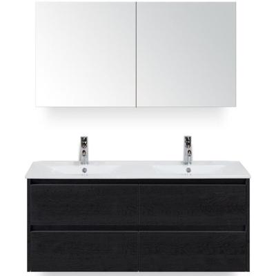 Dante Badmeubelset 120 cm - Black Oak - Keramische Wastafel Wit Enjoy met Spiegelkast