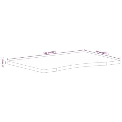 Bureaublad met ronding 160x50x2,5 cm massief ruw mangohout