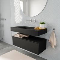 Zaro ALAN vrijhangende wastafel 100cm met wasbak Enkel midden en onderkast in kleur Zwart mat 1 lade(s) - thumbnail