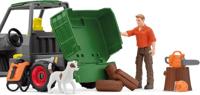 Boswachter met voertuig, Schleich-kofferbak met 1 voertuig met trieul, 1 geleed menselijk beeldje, 1 hondenbeeldje, voor kinderen - thumbnail