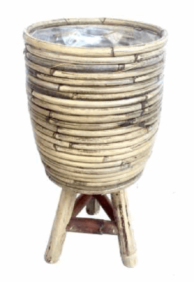 Rotan plantenmand met plastic op poten grijs 18x28cm