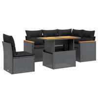 6-delige Loungeset met kussens poly rattan zwart - thumbnail