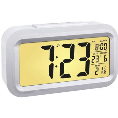 TFA Dostmann zendergestuurde wekker Lumio Plus, 60.2553.02, automatische achtergrondverlichting, wekalarm met snooze functie, met binnentemperatuur en datum, wit/zilver, (l) 138 x (b) 48 x (h) 79 mm