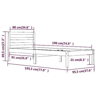 Bedframe massief grenenhout wit 90x190 cm 3FT Single