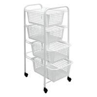 Metaltex Opbergrek met Wielen + 4 Manden 83x38x30 cm Wit - thumbnail