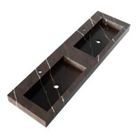 Brauer Coral Wastafel - 160 cm - met 2 Spoelbakken en 2 Kraangaten - Marmerlook Copper Brown - thumbnail