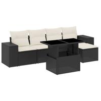 6-delige Loungeset met kussens poly rattan zwart - thumbnail
