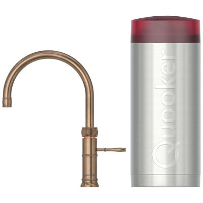 Quooker Classic Fusion Round Keukenkraan Set - Kokend Warm- en Koud Water - Messing Patina - Inclusief COMBI Reservoir