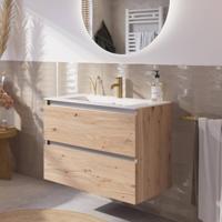 Saqu Gaia badmeubel incl. keramische wastafel 80x46x61cm naturel eiken - aluminium greeplijst - thumbnail