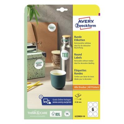 Avery Zweckform ronde etiketten, diameter 80 mm, wit, afneembaar, 60 etiketten, 10 vellen