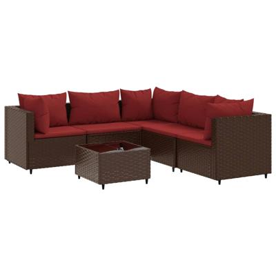 6-delige Loungeset met kussens poly rattan bruin