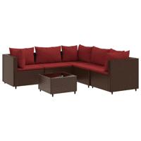 6-delige Loungeset met kussens poly rattan bruin - thumbnail