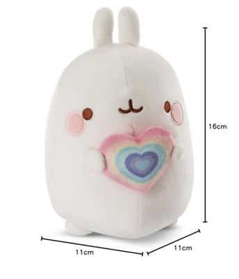 Nici pluchen knuffel molang regenboog met hart in geschenkdoos, 16cm