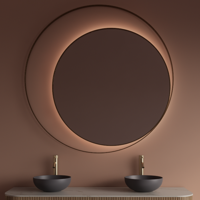 Spiegel Gliss Design Kosmos Mat Goud Rond met Frame en Indirecte LED Verlichting 120 cm - thumbnail