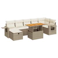 5-delige Loungeset met kussens poly rattan en acaciahout beige - thumbnail