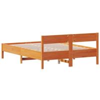 Bedframe met hoofdbord massief grenenhout wasbruin 140x190 cm - thumbnail