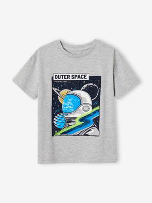 T-shirt met lovertjes en astronautenmotief gemêleerd grijs T-shirt met lovertjes en astronautenmotief gemêleerd grijs